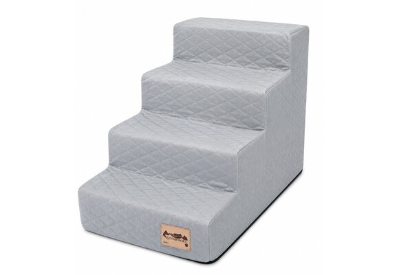Hondentrap - 4 treden - 60x30x40 cm - ruitstof - lichtgrijs