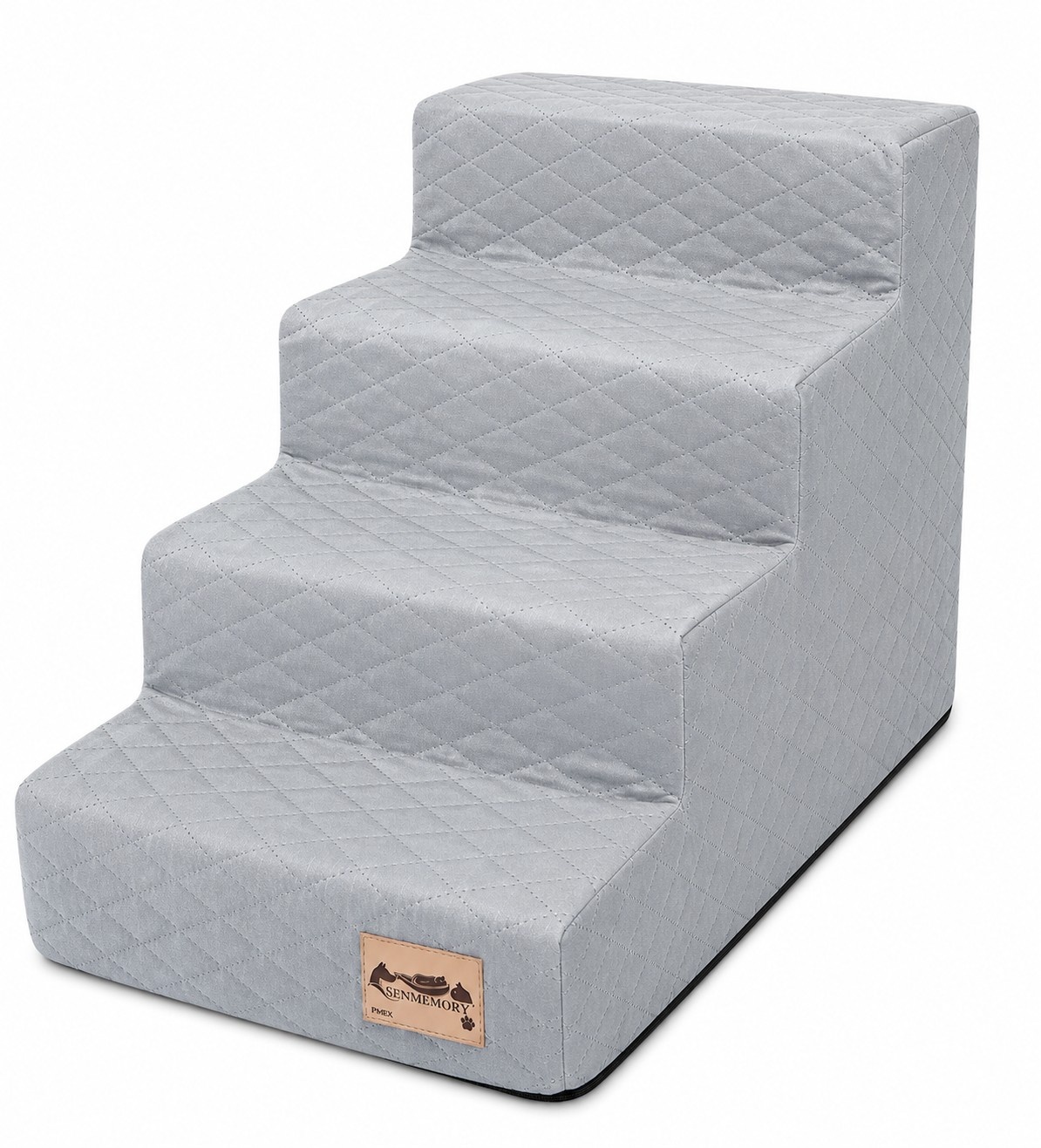 Hondentrap - 4 treden - 60x30x40 cm - ruitstof - lichtgrijs