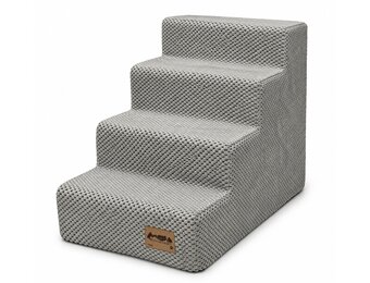 Hondentrap - 4 treden - 60x30x40 cm - noppenstof - lichtgrijs