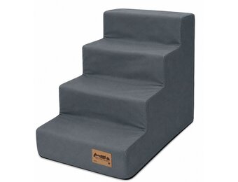 Hondentrap - 4 treden - 60x30x40 cm - zachte stof - grijs