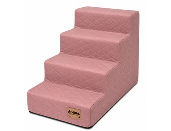Hondentrap - 4 treden - 60x30x40 cm - ruitstof - roze