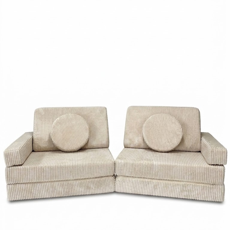 Speelbank - modulaire kinderbank - 142 cm - beige ribstof