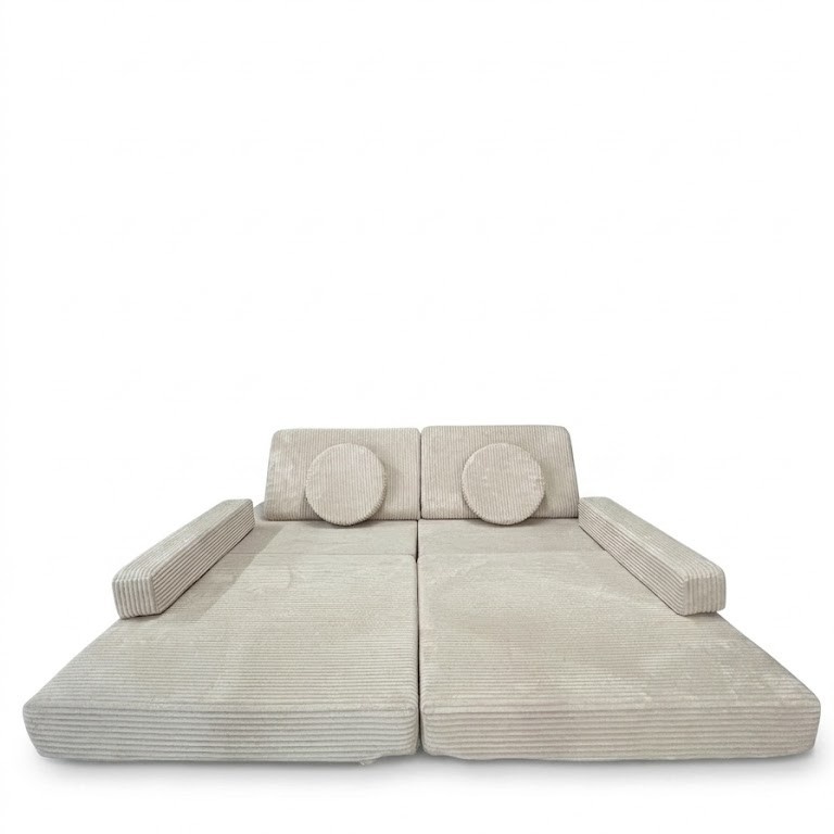 Speelbank - modulaire kinderbank - 142 cm - beige ribstof