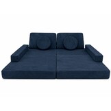 Speelbank - modulaire kinderbank - 142 cm - blauw ribstof