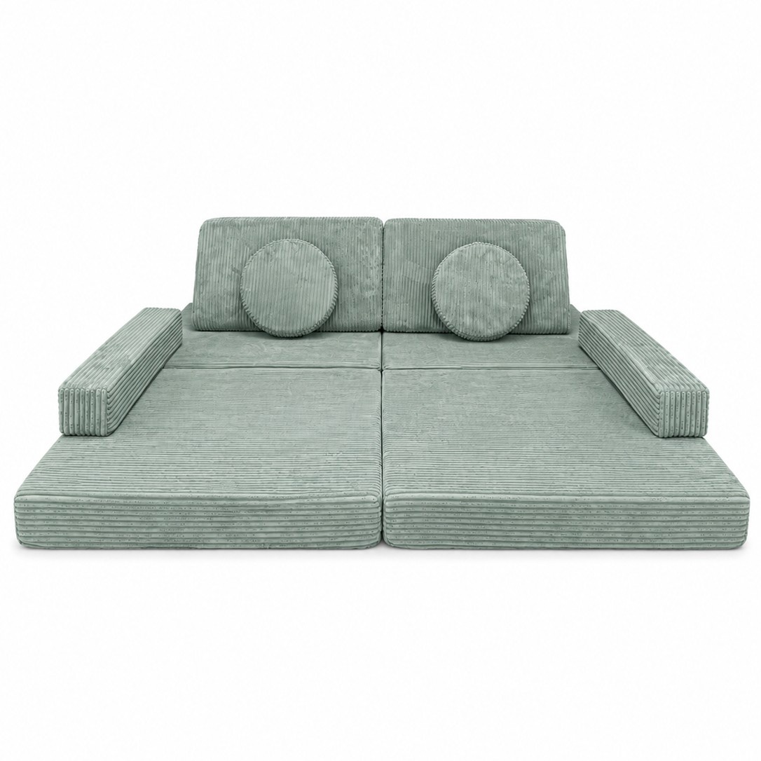 Speelbank - modulaire kinderbank - 142 cm - mintgroen ribstof