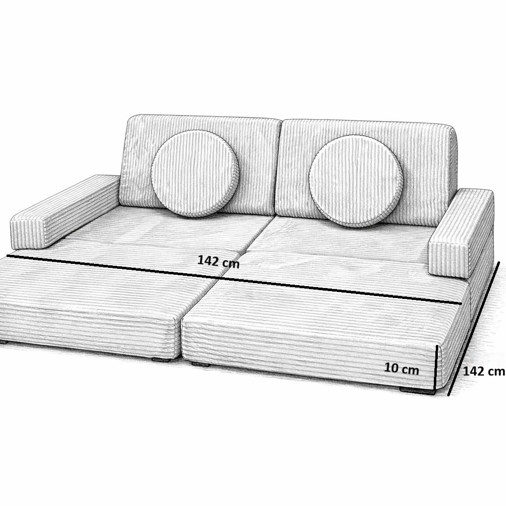 Speelbank - modulaire kinderbank - 142 cm - roze ribstof