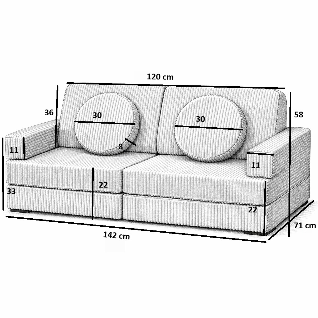 Speelbank - modulaire kinderbank - 142 cm - grijs ribstof