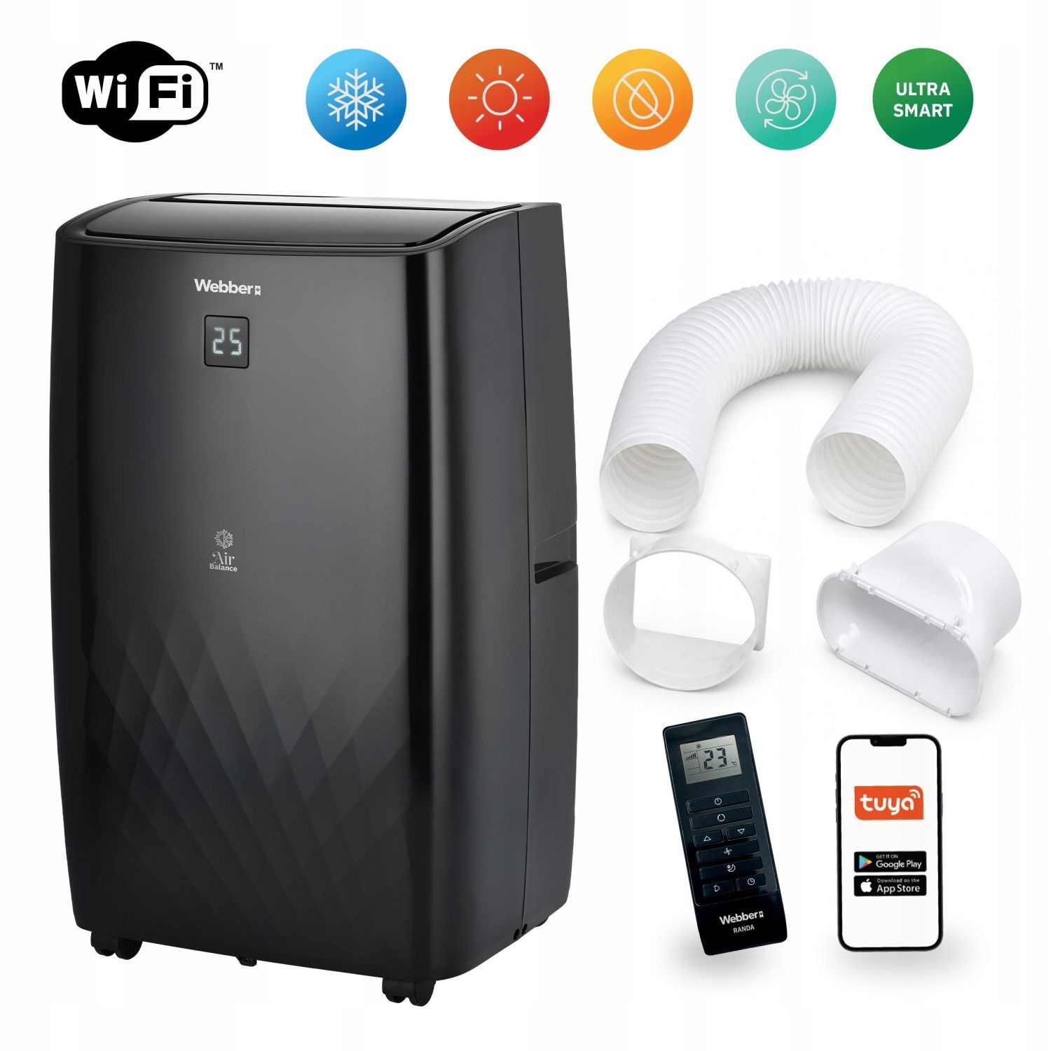 Mobiele airco 9000 BTU - wifi - verwarmen en ontvochtigen