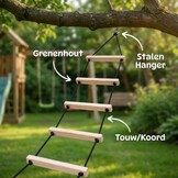 Touwladder - 6 sporten - 35x200 cm - tot 100 kg - grenenhout