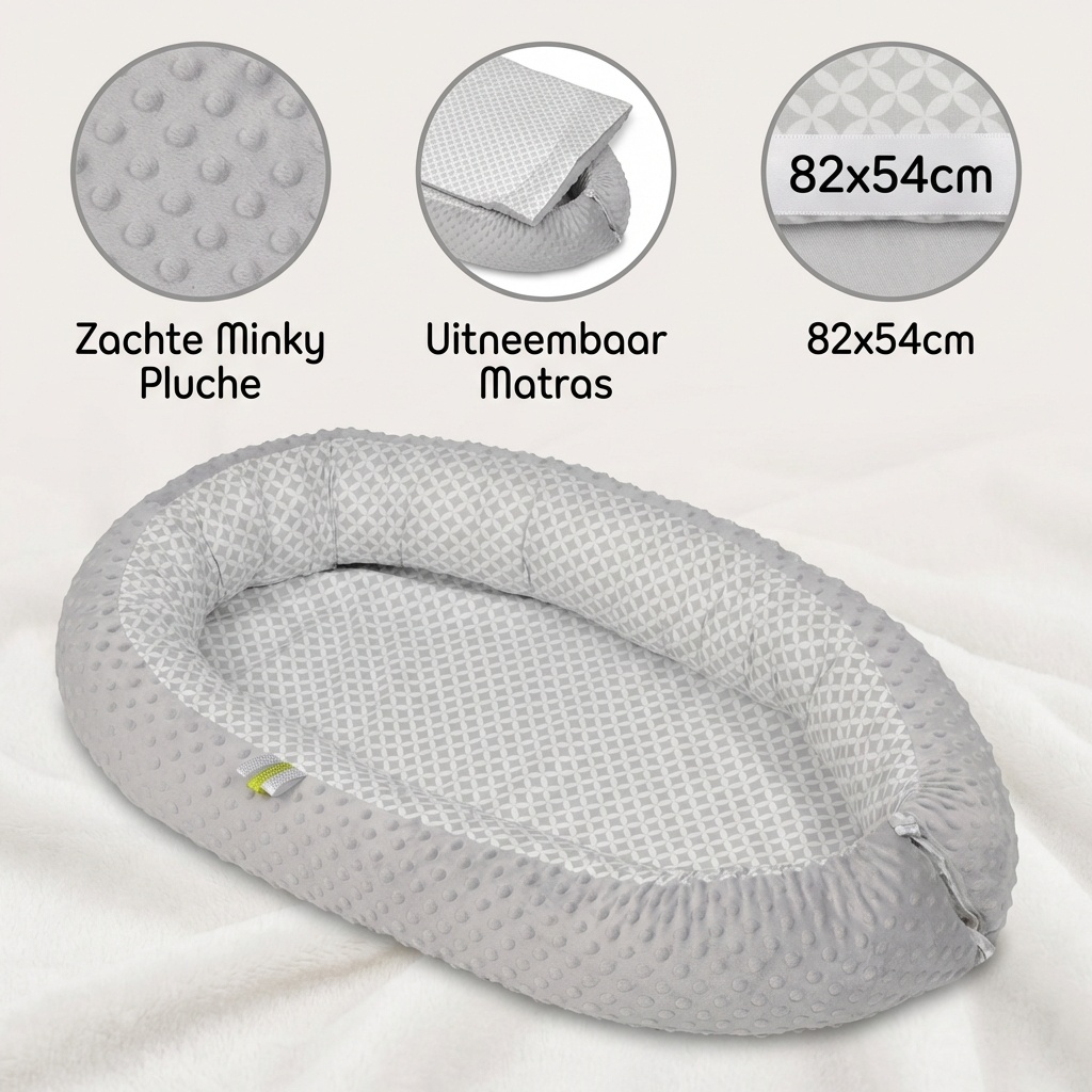 Babynestje - babynest - 82x54cm - diamant patroon - grijs