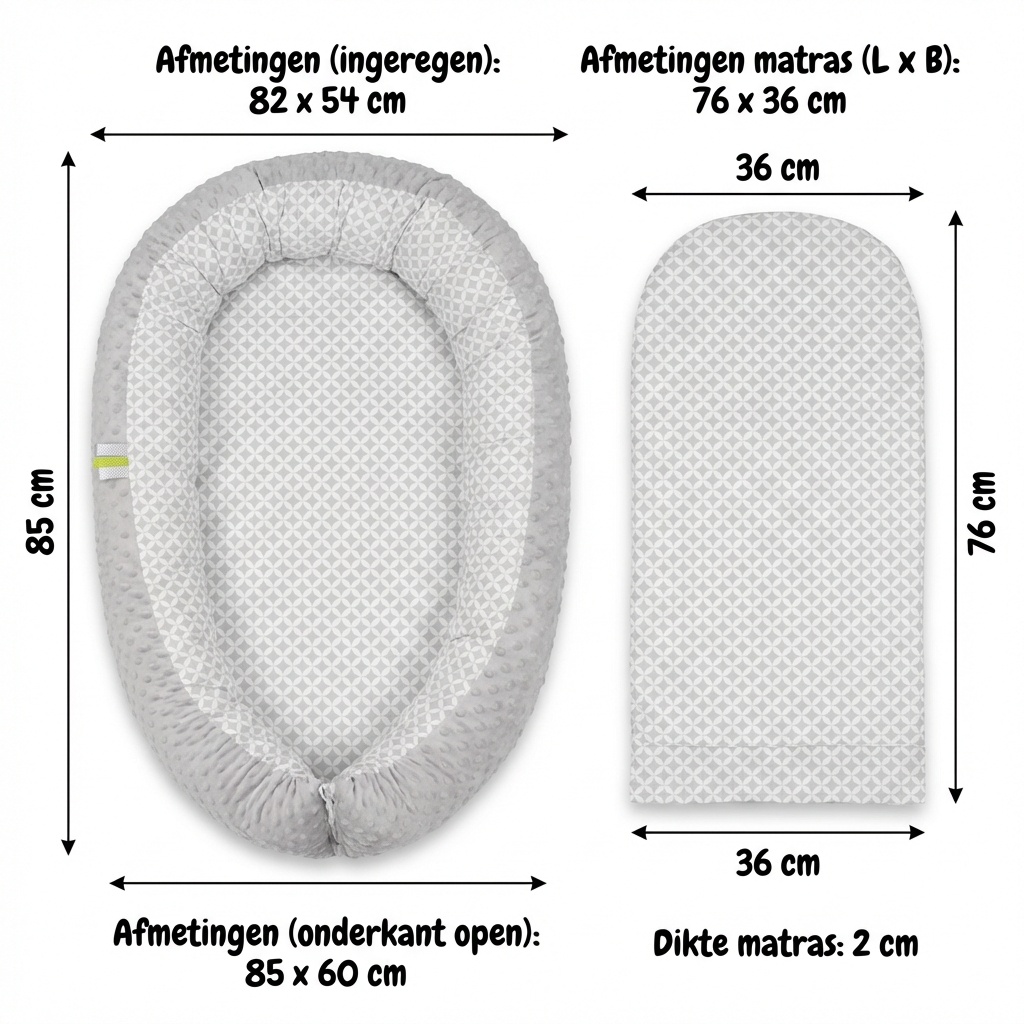 Babynestje - babynest - 82x54cm - diamant patroon - grijs