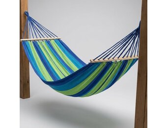 Hangmat 200 x 80 cm met dwarsstang – Groen blauw gestreept