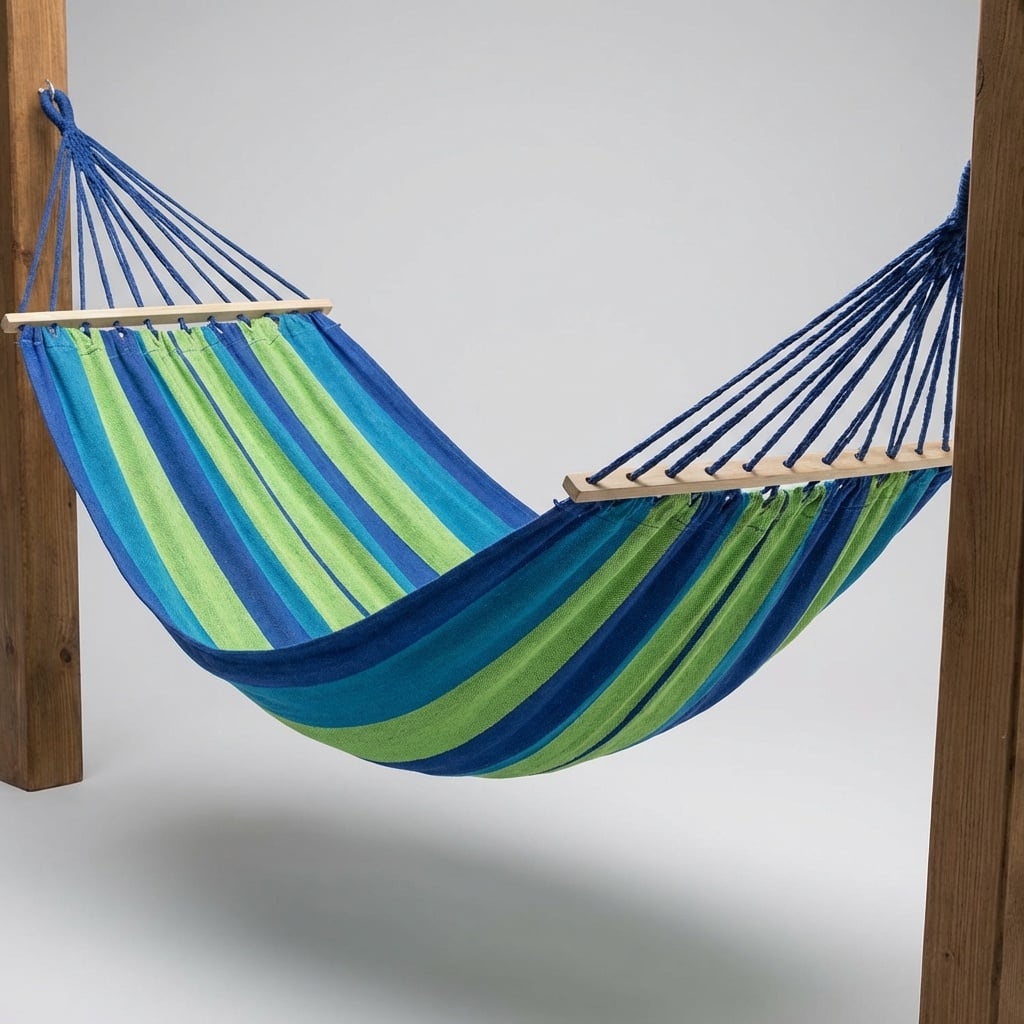 Hangmat 200 x 80 cm met dwarsstang – Groen blauw gestreept