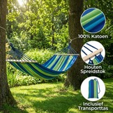 Hangmat 200 x 80 cm met dwarsstang – Groen blauw gestreept