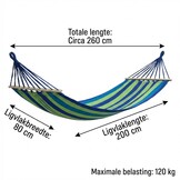 Hangmat 200 x 80 cm met dwarsstang – Groen blauw gestreept