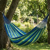 Hangmat 200 x 80 cm met dwarsstang – Groen blauw gestreept