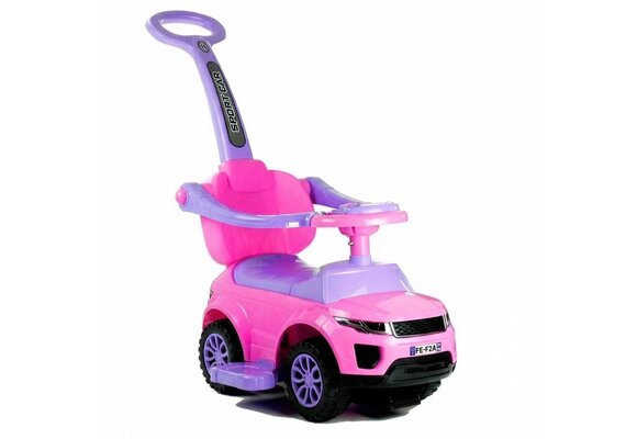 Loopauto - met duwstang - 62x44x85 cm - roze - tot 27 kg