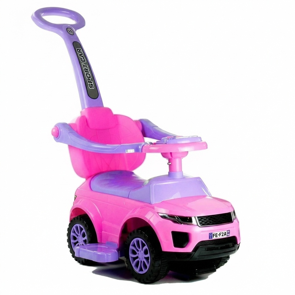 Loopauto - met duwstang - 62x44x85 cm - roze - tot 27 kg