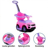 Loopauto - met duwstang - 62x44x85 cm - roze - tot 27 kg