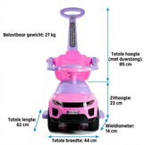 Loopauto - met duwstang - 62x44x85 cm - roze - tot 27 kg