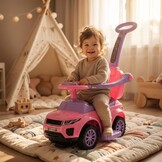 Loopauto - met duwstang - 62x44x85 cm - roze - tot 27 kg