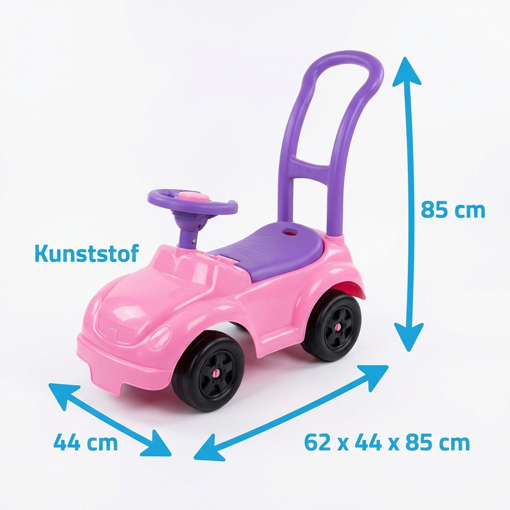 Loopauto - met duwstang - 62x44x85 cm - roze - tot 27 kg