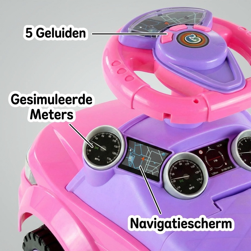 Loopauto - met duwstang - 62x44x85 cm - roze - tot 27 kg