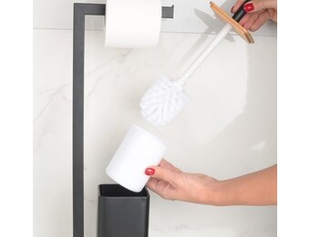 WC rolhouder staand met toiletborstel - 20x64cm - zwart bamboe