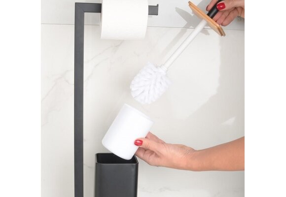 WC rolhouder staand met toiletborstel - 20x64cm - zwart bamboe