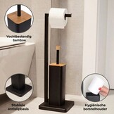 WC rolhouder staand met toiletborstel - 20x64cm - zwart bamboe