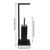 WC rolhouder staand met toiletborstel - 20x64cm - zwart bamboe