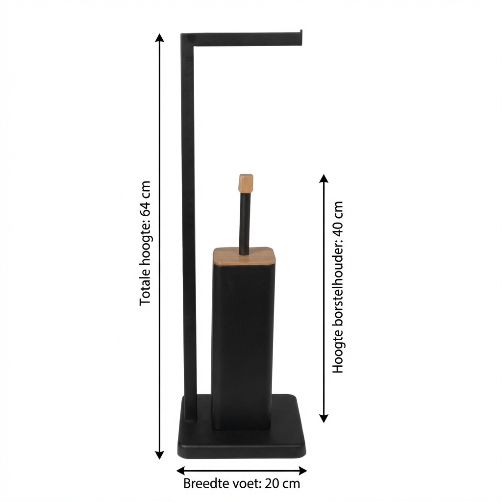 WC rolhouder staand met toiletborstel - 20x64cm - zwart bamboe