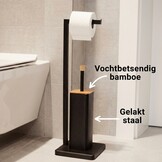 WC rolhouder staand met toiletborstel - 20x64cm - zwart bamboe