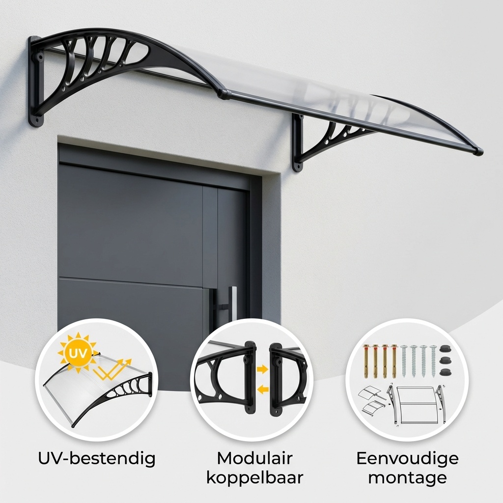 Luifel voordeur 150x80 cm | Transparant Polycarbonaat & Aluminium