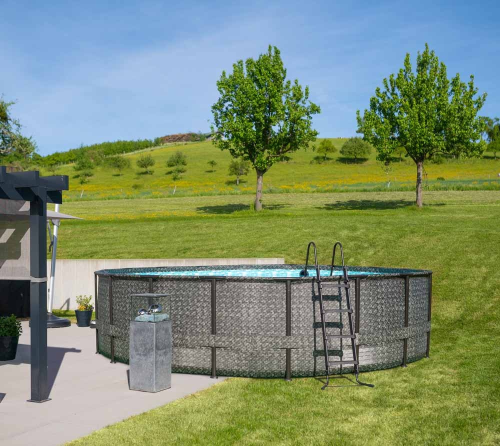 Opzet zwembad - rond 549x132 cm - grijs rattan look