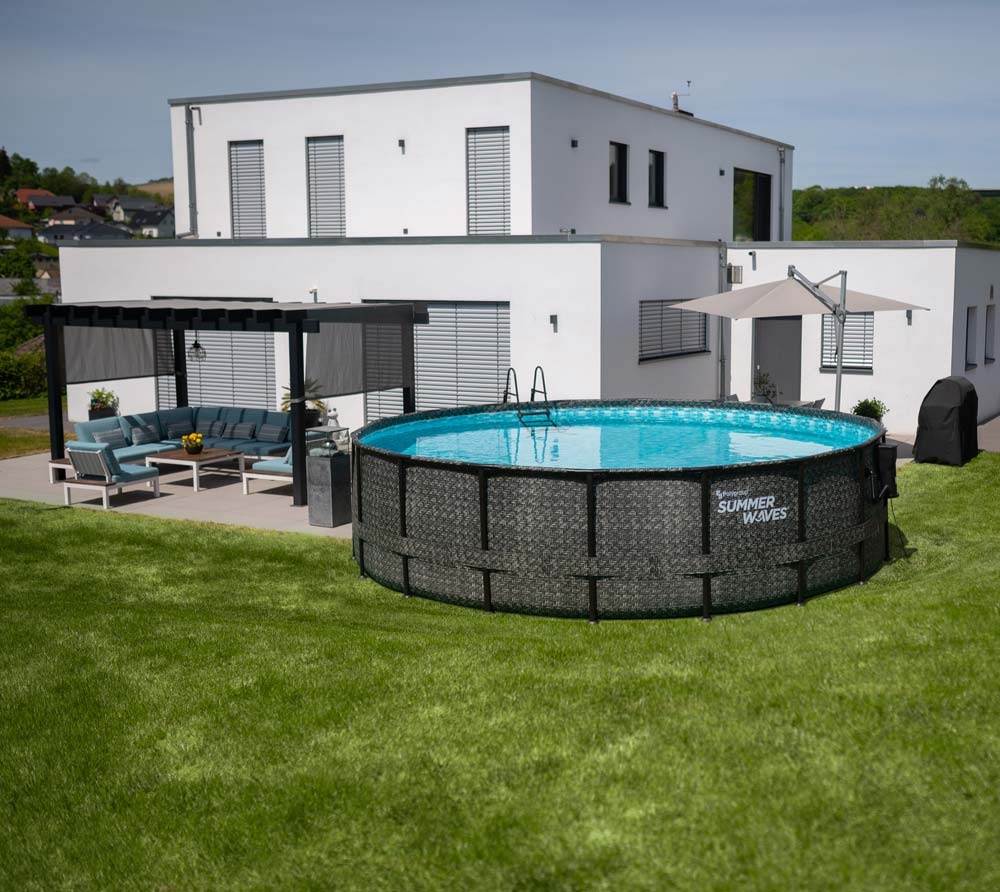 Opzet zwembad - rond 549x132 cm - grijs rattan look