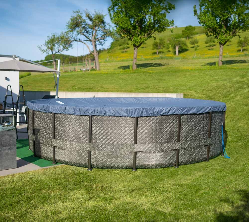 Opzet zwembad - rond 549x132 cm - grijs rattan look