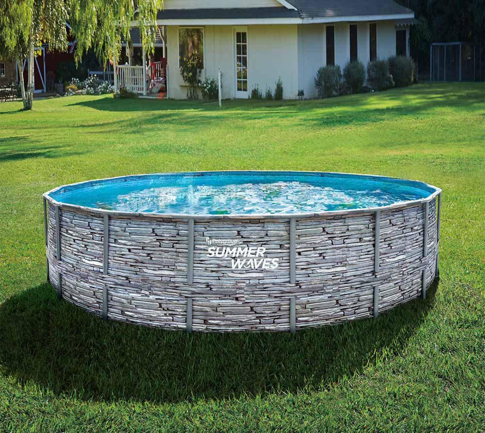 Opzet zwembad - rond 549x132 cm - grijs steen look