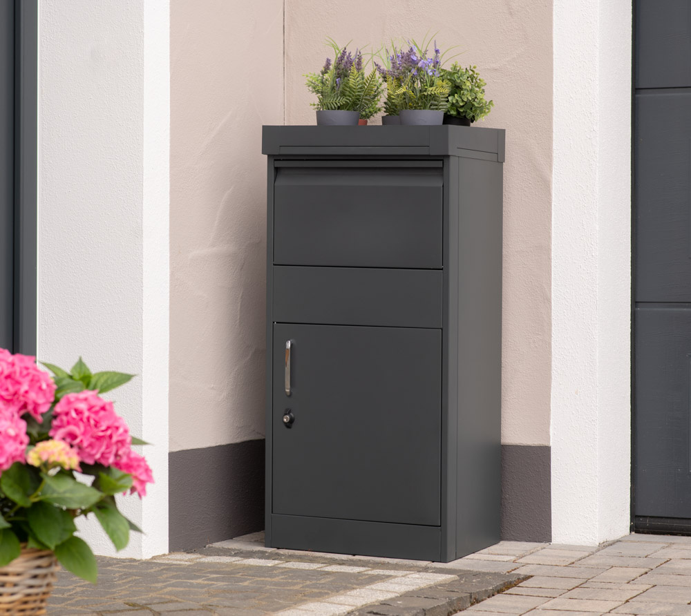 Pakketbrievenbus - 50x37x105 cm - antraciet - met plantenbak