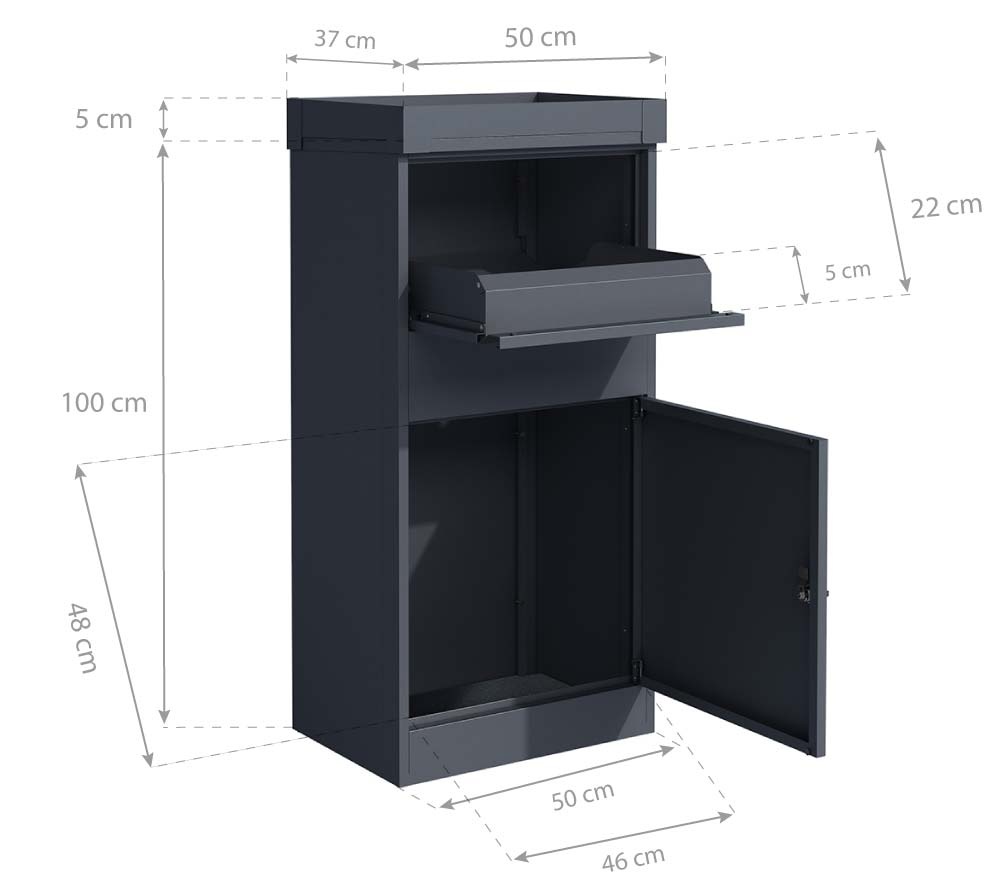 Pakketbrievenbus - 50x37x105 cm - antraciet - met plantenbak