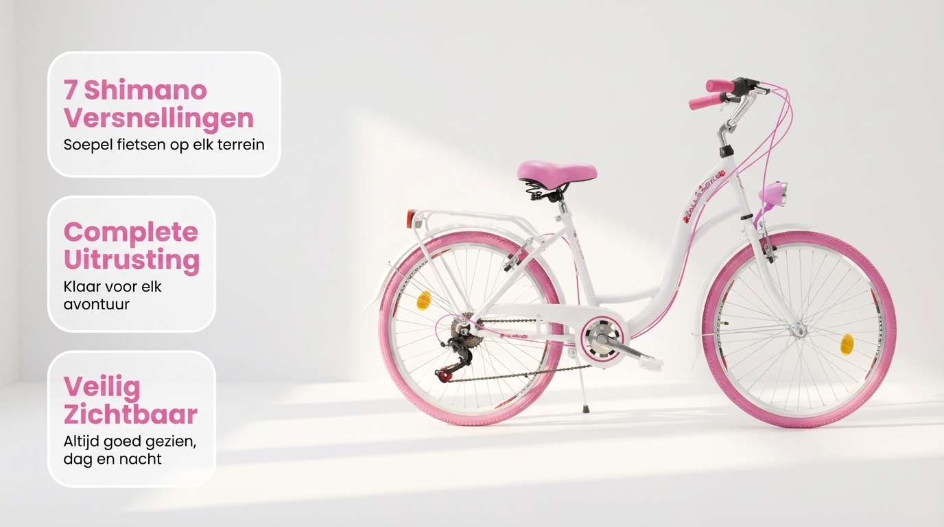 Meisjesfiets - 26 inch - met 7 versnellingen - wit roze