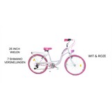 Meisjesfiets - 26 inch - met 7 versnellingen - wit roze