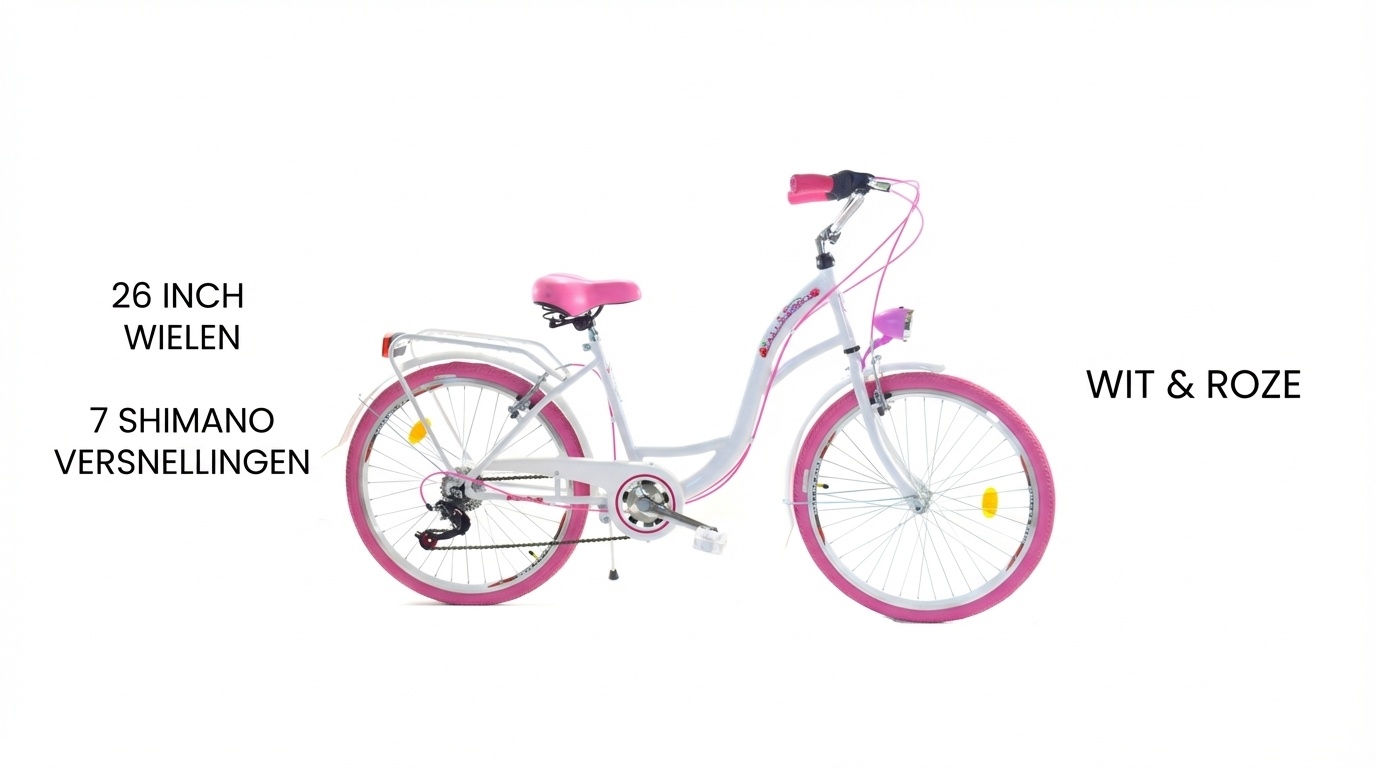 Meisjesfiets - 26 inch - met 7 versnellingen - wit roze