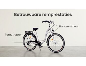 Meisjesfiets 26 inch - stadsfiets 7 versnellingen - wit zwart