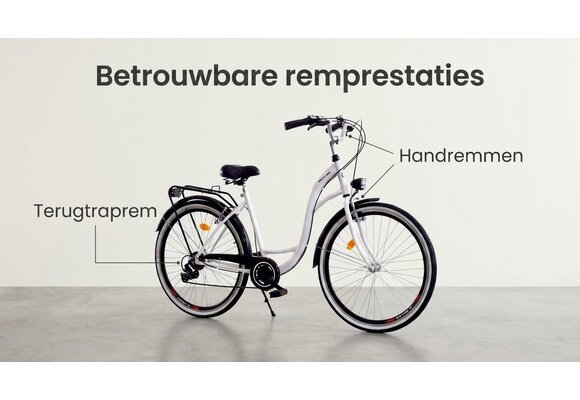 Meisjesfiets 26 inch - stadsfiets 7 versnellingen - wit zwart