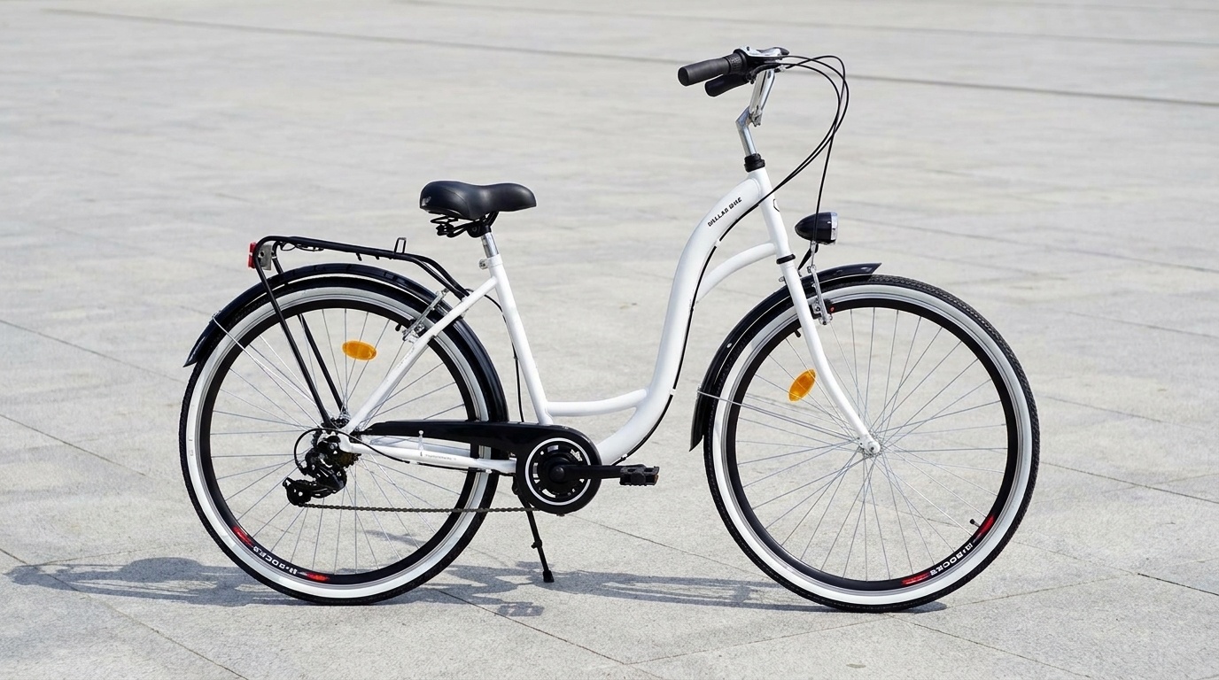 Meisjesfiets 26 inch - stadsfiets 7 versnellingen - wit zwart