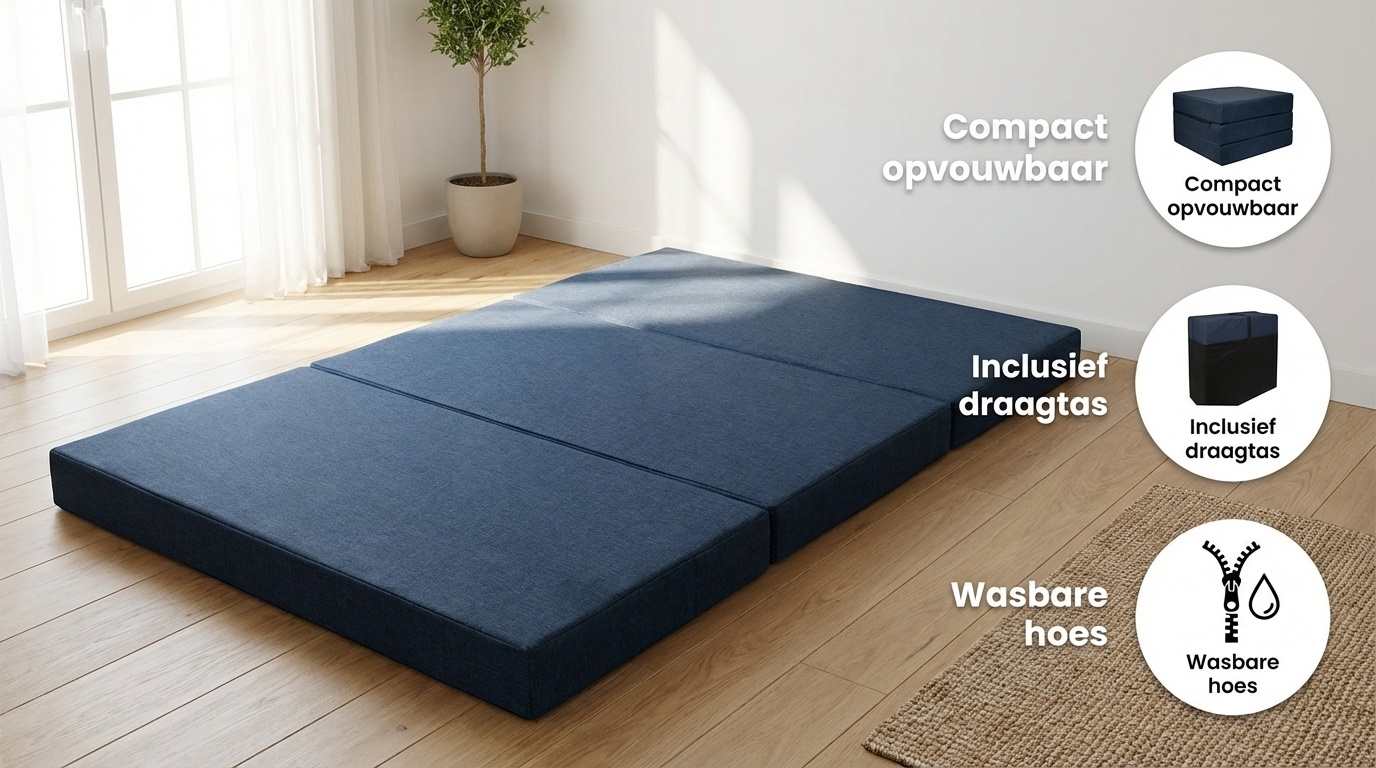 Logeermatras Navy Blue  - opvouwbaar matras - 195x65x10 cm - campingmatras