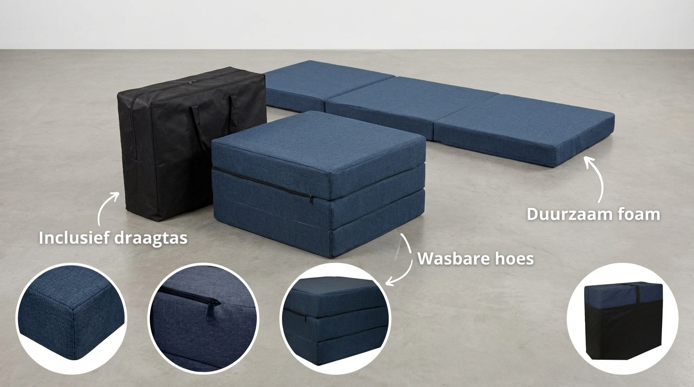 Logeermatras Navy Blue  - opvouwbaar matras - 195x65x10 cm - campingmatras