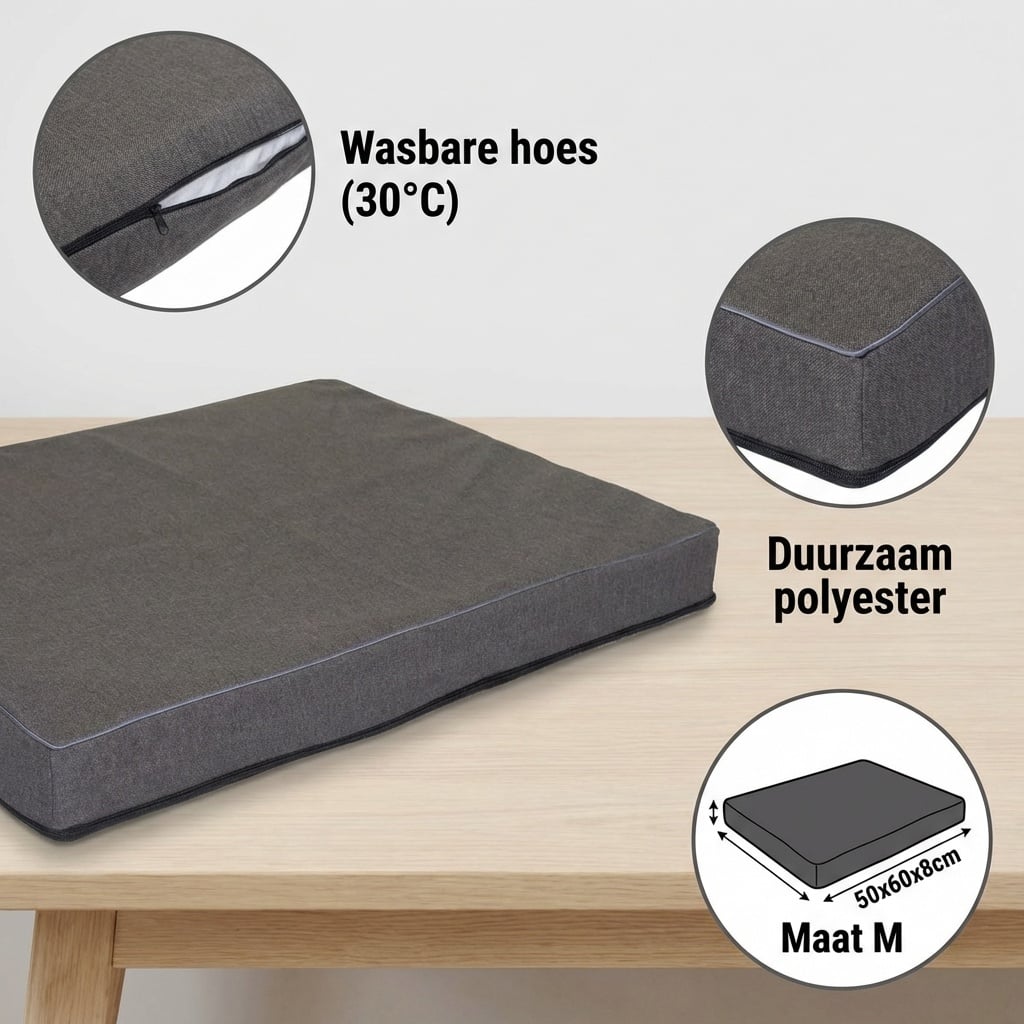 Hondenkussen - maat M - 50x60x8cm - wasbaar - donkergrijs