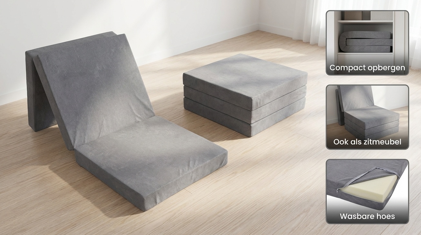 Logeermatras grijs - opvouwbaar matras - 195x80x10 cm - campingmatras